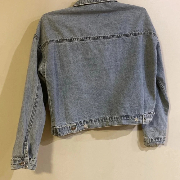 [S]C+D+M Leopard patched Distressed Cropped Jean Jacket - Picture 7 of 7